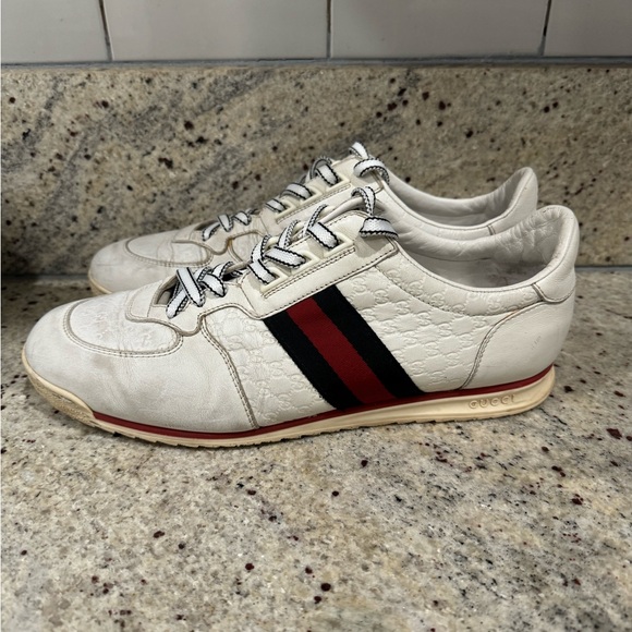 Gucci White Guccissima Leather Web Detail Low Top Sneakers Size 9G - Picture 9 of 9